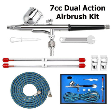 Apstour Dual Action Airbrush Kit, 7cc Air Brush Spray Gun & Air Hose for Temporary Tattoo, Nail Art, Car Hobby, Craft, Model Paint, Cake Decorating - Imported from UK